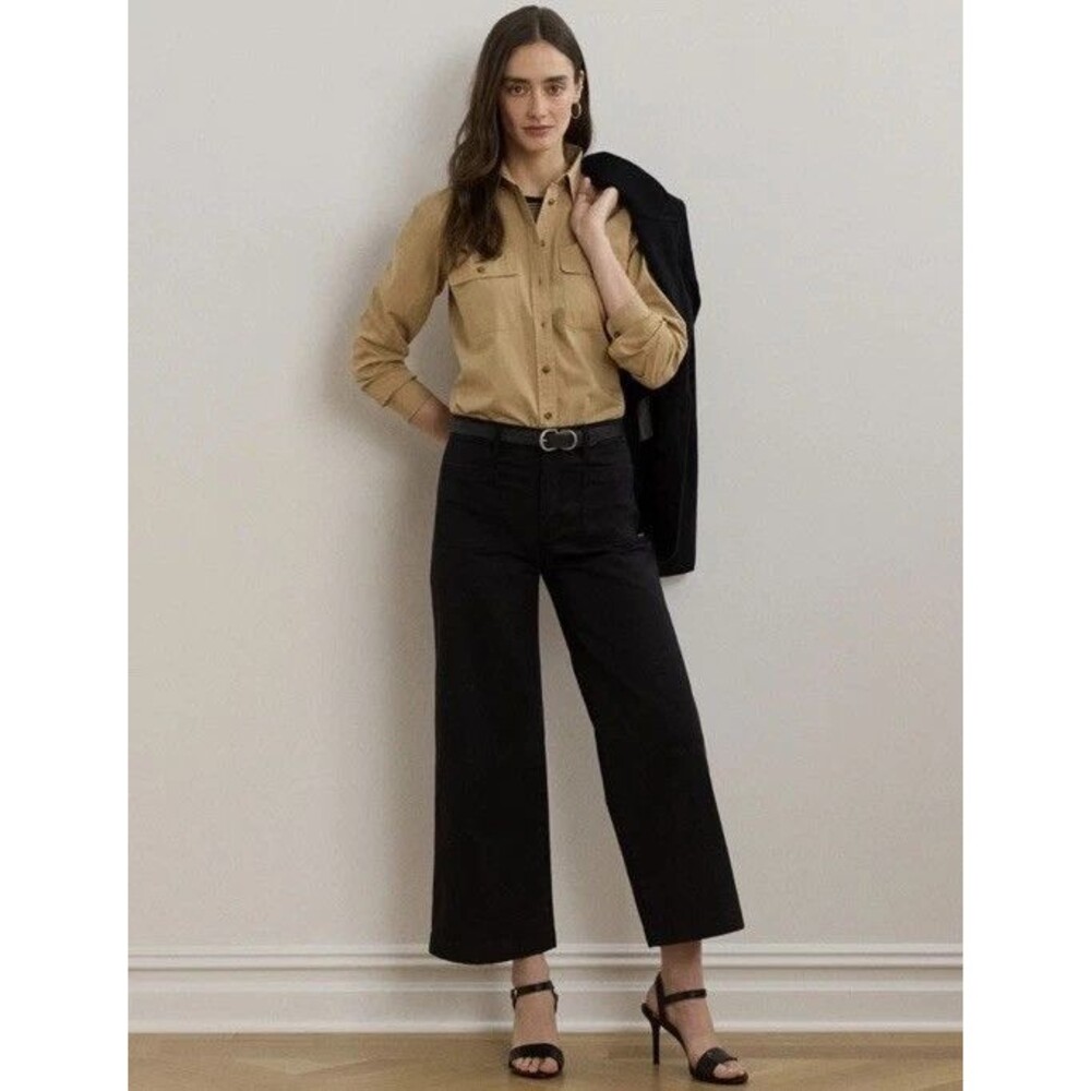Lauren Ralph Lauren Women's Stretch Chino Wide-Leg Cropped Pants Black 12